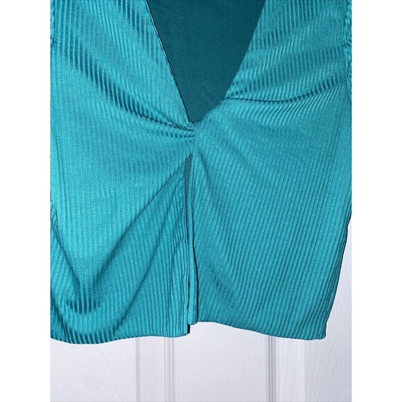 Superdown Top Teal Emerald Twist Front Ribbed Long Sleeve Crop Small Revolve - Picture 3 of 8